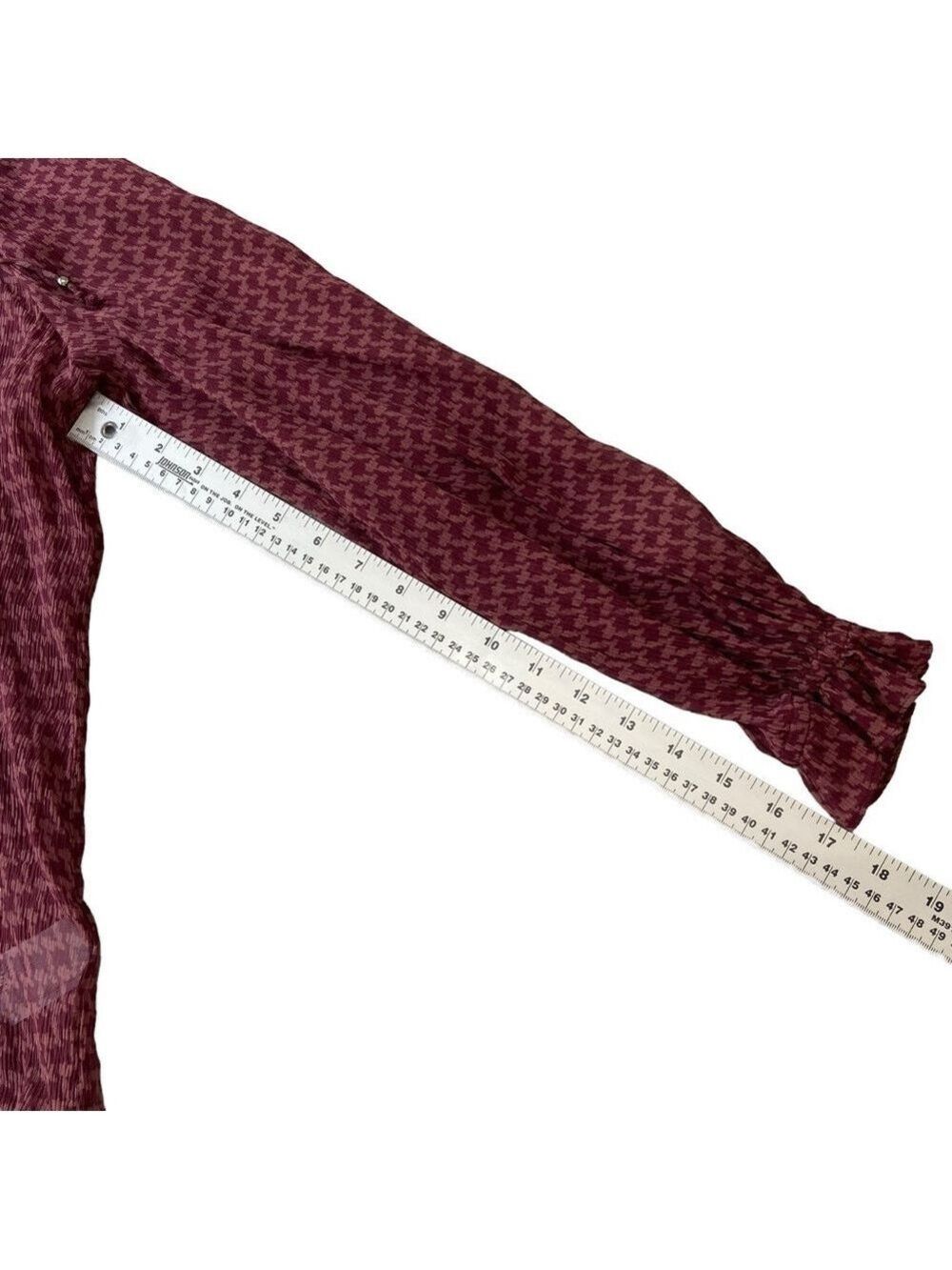 Paige Brea 100% Silk Burgundy Red Houndstooth Blouse Sheer Small houndstooth - Picture 13 of 15